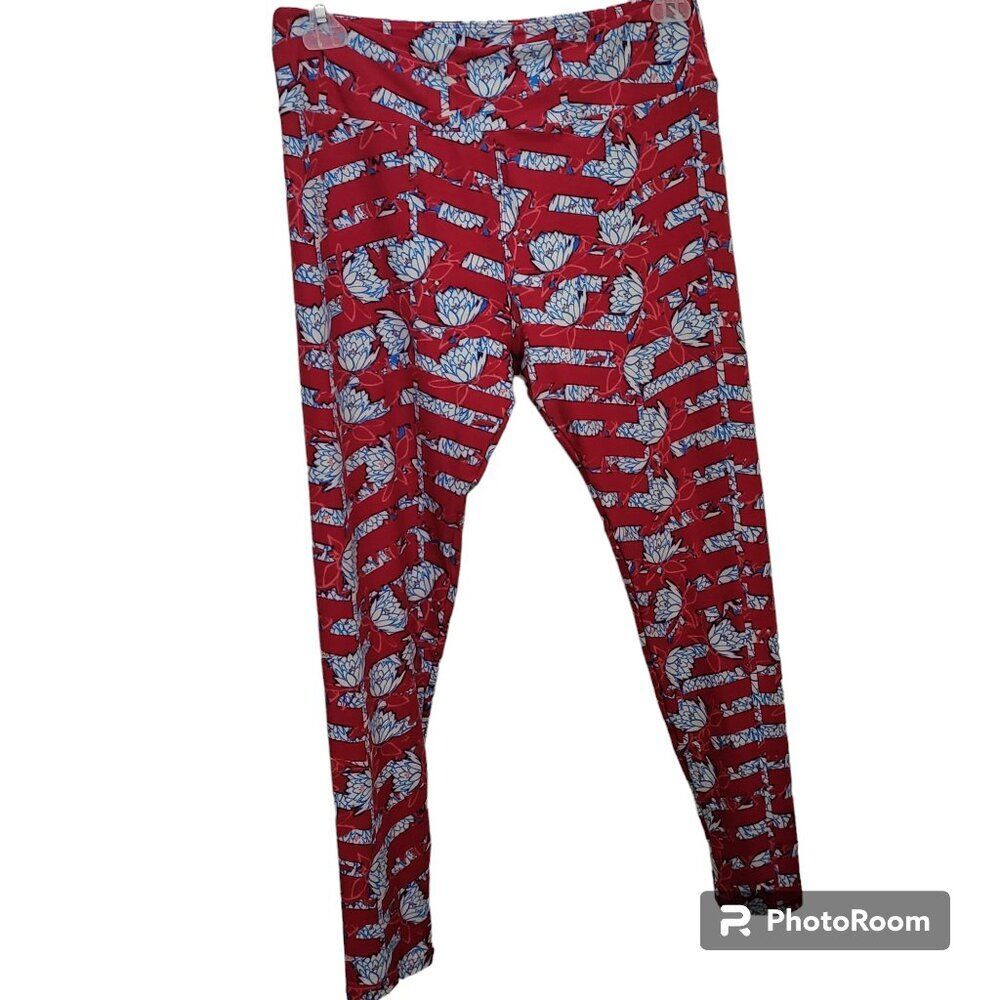 LuLaRoe Red Floral Pattern Tall & Curvy Leggings